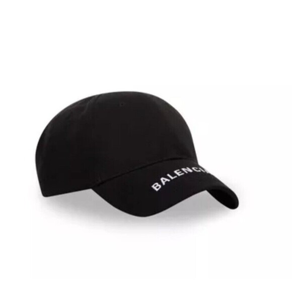 Balenciaga Paris Black 100% Cotton Hat Cap White Embroidered Logo Made In Italy - Picture 1 of 10